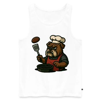 Bulldog Grill Master Flipping Steak Cartoon Art - Men's Premium Organic Tank Top - white - Front - AI Model Male 178 light (178cm)