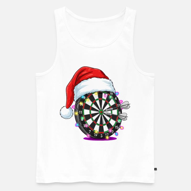 Darts Dartscheibe mit Weihnachtsmütze Comic - Männer Premium Bio Tank Top - Weiß