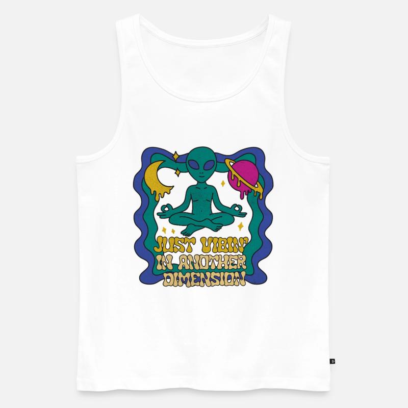 Meditierender Alien im Retro-Space Look - Männer Premium Bio Tank Top - Weiß