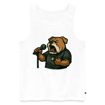 Bouledogue chanteur rock avec dessin animé micro - Débardeur bio Premium Homme - blanc - Devant - Michal (187cm)