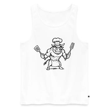 Taureau chef cuisinier  - Débardeur bio Premium Homme - blanc - Devant - AI Model Male 178 light (178cm)