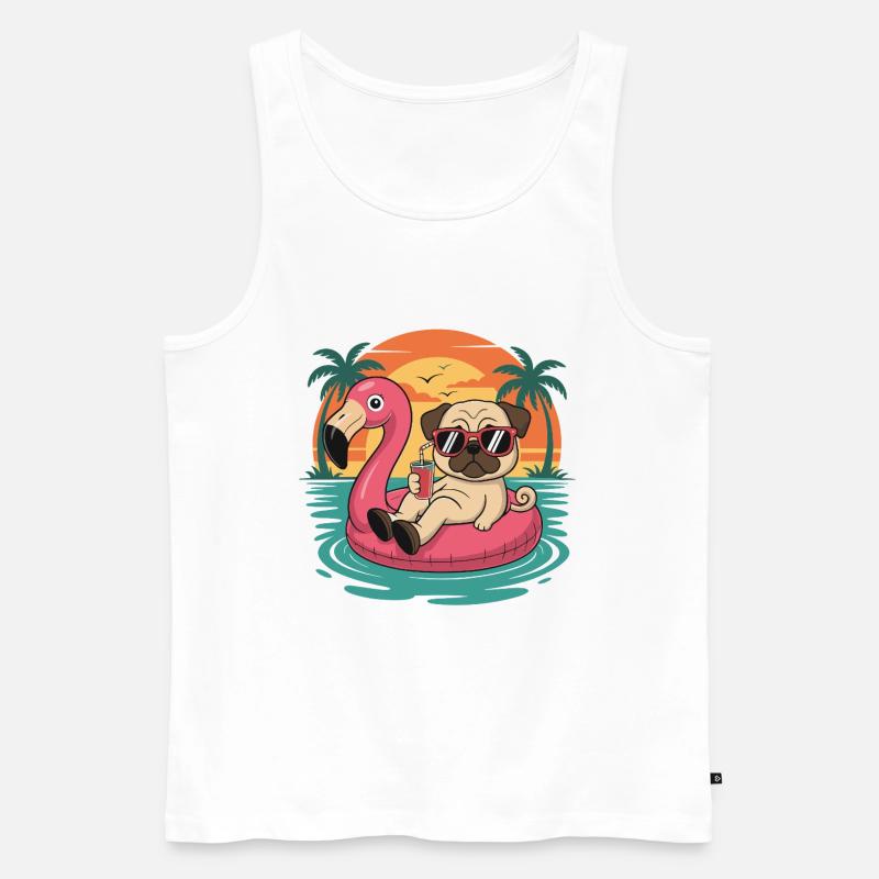 Lustiger Mops tropischer Sommerflamingo-Float - Männer Premium Bio Tank Top - Weiß