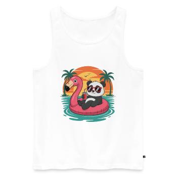 Drôle de char de flamant rose tropical d’été panda - Débardeur bio Premium Homme - blanc - Devant - Michal (187cm)