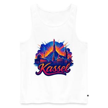 Silhouette de la ville de Kassel Cadeau Radiant Cassel - Débardeur bio Premium Homme - blanc - Devant - AI Model Male 178 light (178cm)