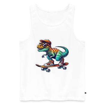 Dinosaure drôle patinant sur un skateboard cartoon Skate - Débardeur bio Premium Homme - blanc - Devant - Michal (187cm)