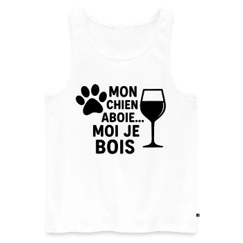 Mon chien aboie moi je bois, humour, cadeau noël - Débardeur bio Premium Homme - blanc - Devant - AI Model Male 178 light (178cm)