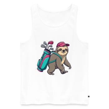 Lustiger Faultier-Golfer Cartoon Cooles Golftier - Männer Premium Bio Tank Top - Weiß - Vorne - Michal (187cm)