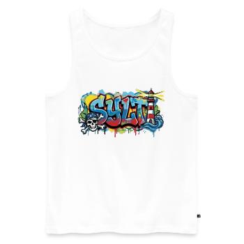 Sylt Graffiti mit Leuchtturm - Männer Premium Bio Tank Top - Weiß - Vorne - Michal (187cm)