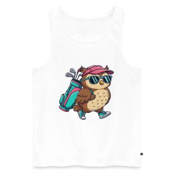 Dessin animé chouette de golf, animal de golf cool - Débardeur bio Premium Homme - blanc - Devant - Michal (187cm)