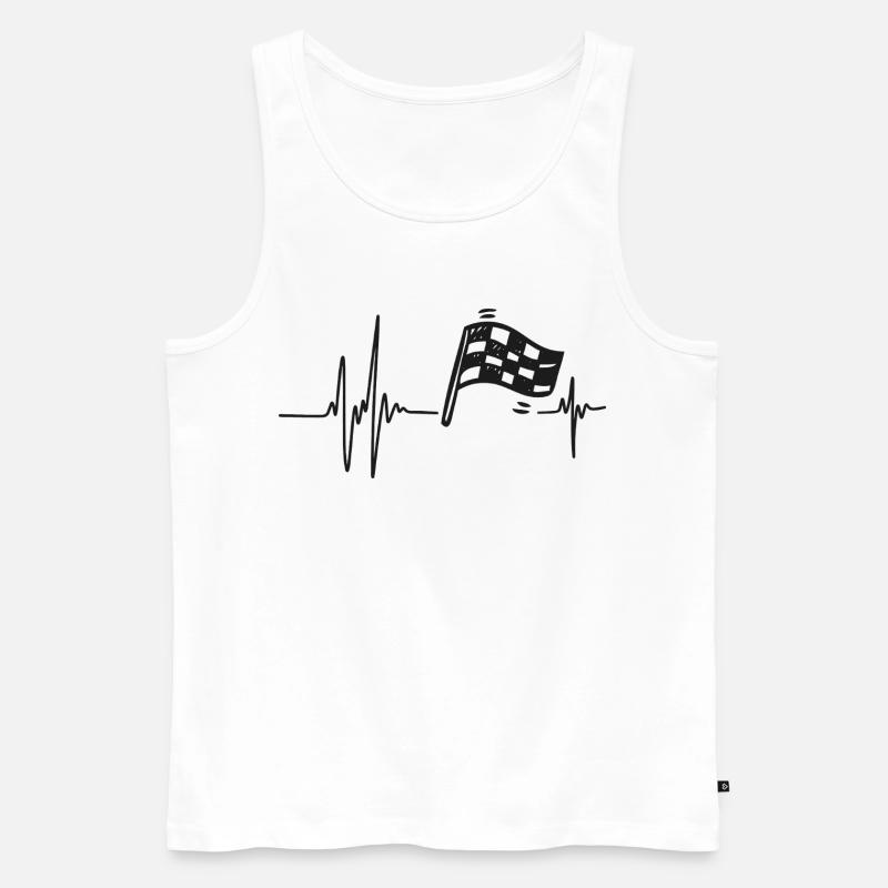 Course Automobile | Cœur Bat Drapeau à Damier - Débardeur bio Premium Homme - blanc
