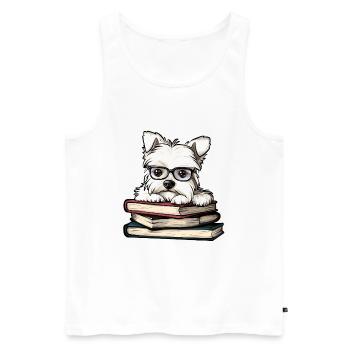 Un joli Westie Dog Reading Book avec des lunettes - Débardeur bio Premium Homme - blanc - Devant - Michal (187cm)