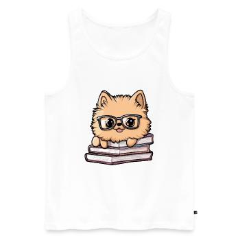 Mignon livre de lecture pour chiens poméraniens avec des lunettes - Débardeur bio Premium Homme - blanc - Devant - Michal (187cm)