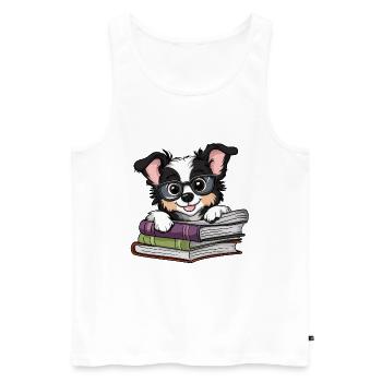 Livre de lecture de chien collet mignon avec des lunettes - Débardeur bio Premium Homme - blanc - Devant - AI Model Male 178 light (178cm)