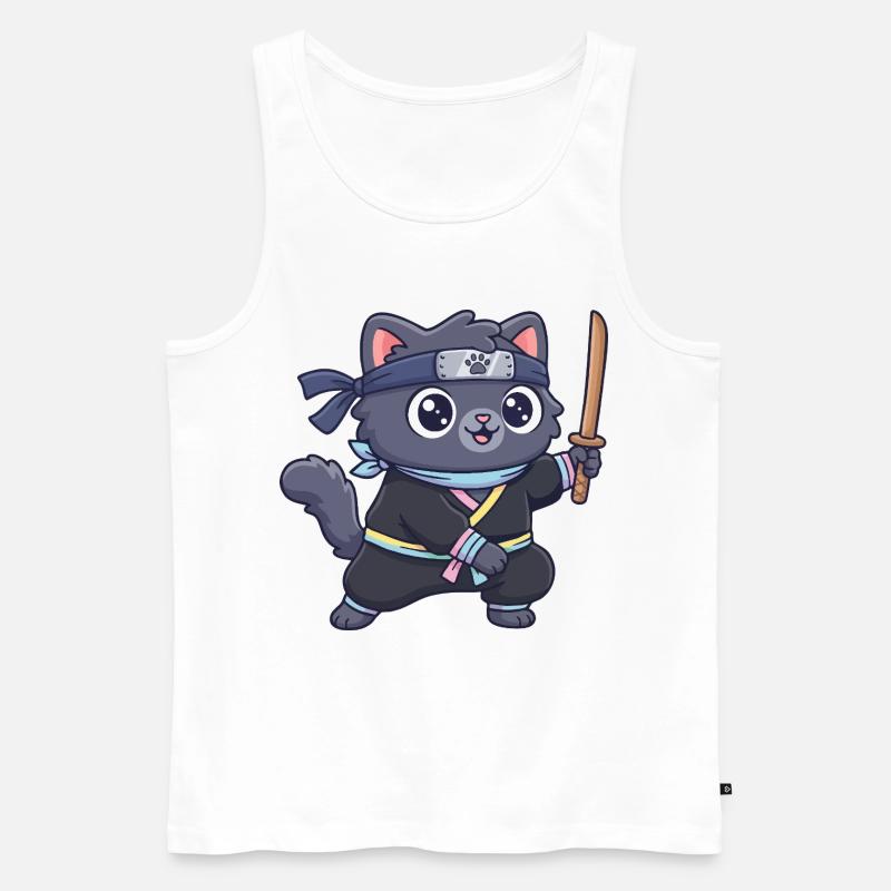 Ninja-Katze im Samurai-Outfit - Männer Premium Bio Tank Top - Weiß