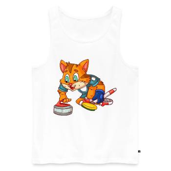 Chat joueur de curling - Débardeur bio Premium Homme - blanc - Devant - Michal (187cm)