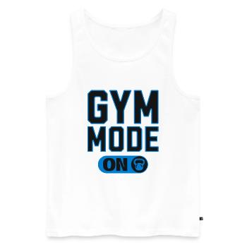 Mode salle activé – Conception de la force fitness - Débardeur bio Premium Homme - blanc - Devant - AI Model Male 178 light (178cm)