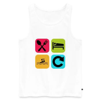 Essen, schlafen, schwimmen, wiederholen, lustiges Zitat, Schwimmbad - Männer Premium Bio Tank Top - Weiß - Vorne - Michal (187cm)