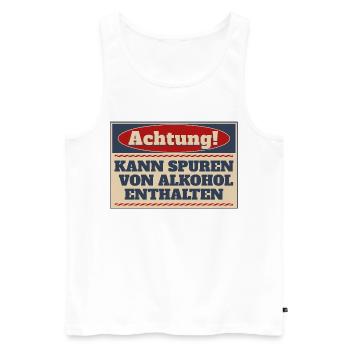 Achtung! Kann Spuren von Alkohol enthalten - Männer Premium Bio Tank Top - Weiß - Vorne - Michal (187cm)