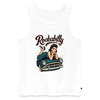 Cadeau de fille pin-up pour voitures vintage rockabilly - Débardeur bio Premium Homme - blanc - Devant - AI Model Male 178 light (178cm)