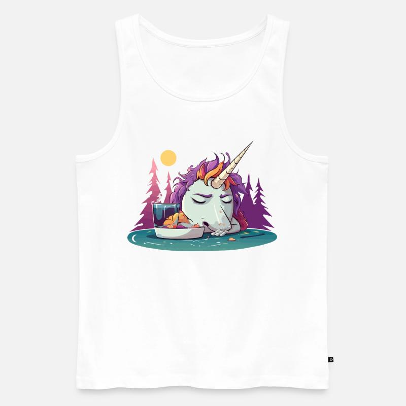 Verschlafenes Einhorn am Teich - Männer Premium Bio Tank Top - Weiß