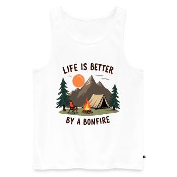 Life is better by a Bonfire Camping Adventure - Men's Premium Organic Tank Top - white - Front - AI Model Male 178 light (178cm)
