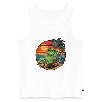 Caméléon drôle sur la plage Coucher de soleil des vacances d’été - Débardeur bio Premium Homme - blanc - Devant - Michal (187cm)