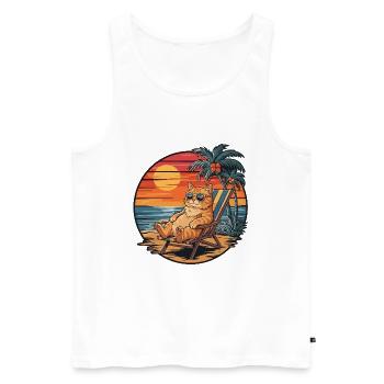 Lustige Katze am Strand, Sommerurlaub Sonnenuntergang - Männer Premium Bio Tank Top - Weiß - Vorne - Michal (187cm)