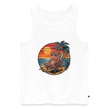 Capybara drôle sur la plage Coucher de soleil des vacances d’été - Débardeur bio Premium Homme - blanc - Devant - Michal (187cm)