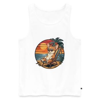 Chien chihuahua drôle sur la plage au coucher de soleil d’été - Débardeur bio Premium Homme - blanc - Devant - Michal (187cm)