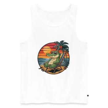 Lustiges Krokodil am Strand, Sommerurlaub Sonnenuntergang - Männer Premium Bio Tank Top - Weiß - Vorne - Michal (187cm)
