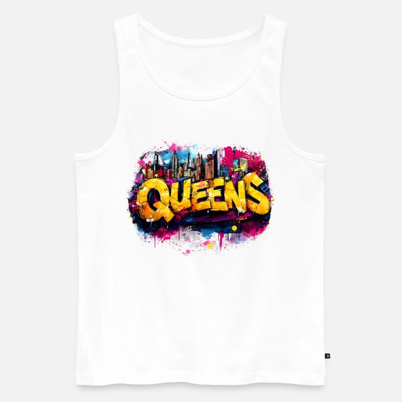 Queens Graffiti Skyline Farbexplosion - Männer Premium Bio Tank Top - Weiß