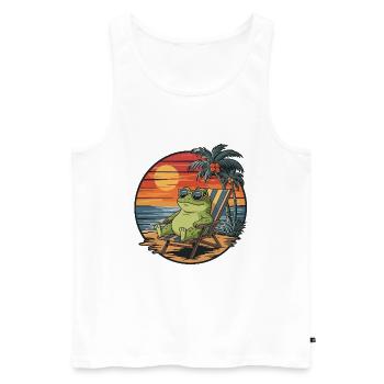 Grenouille drôle sur la plage Coucher de soleil des vacances d’été - Débardeur bio Premium Homme - blanc - Devant - Michal (187cm)