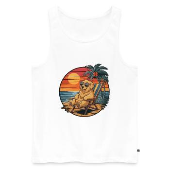 Funny Golden Retriever Dog on Beach Summer Sunset - Men's Premium Organic Tank Top - white - Front - Michal (187cm)