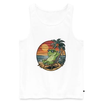Lustige Echse am Strand, Sommerurlaub Sonnenuntergang - Männer Premium Bio Tank Top - Weiß - Vorne - Michal (187cm)