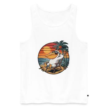 Lustiger Pelikan am Strand, Sommerurlaub Sonnenuntergang - Männer Premium Bio Tank Top - Weiß - Vorne - Michal (187cm)
