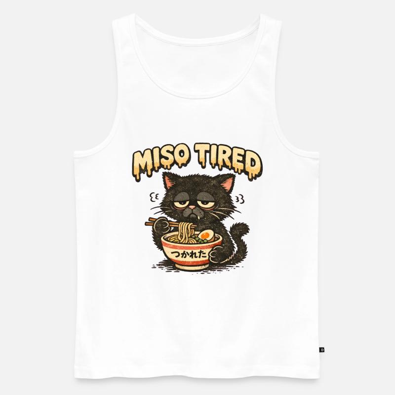 Miso Tired – Müde Katze isst Ramen - Männer Premium Bio Tank Top - Weiß