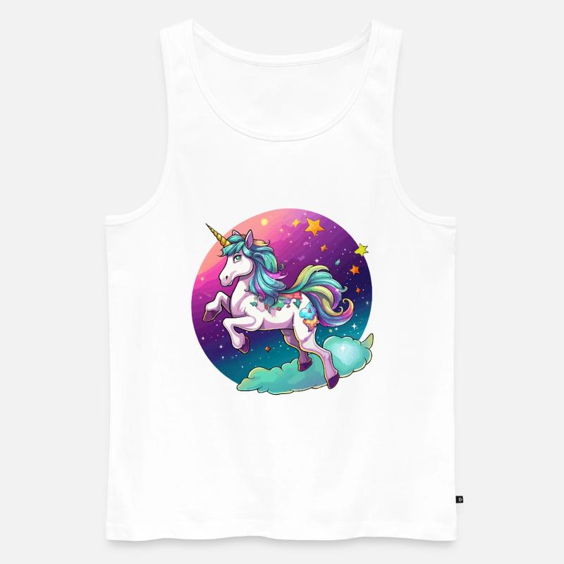Nachtfarbener Regenbogen-Einhorn - Männer Premium Bio Tank Top - Weiß