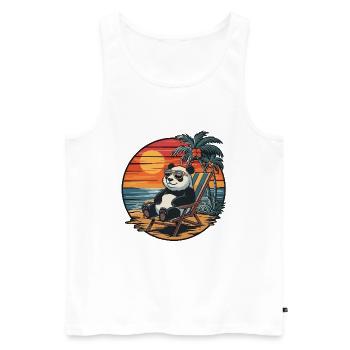 Panda drôle sur la plage Coucher de soleil des vacances d’été - Débardeur bio Premium Homme - blanc - Devant - Michal (187cm)