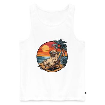 Funny Pug on Beach Summer Vacation Sunset - Men's Premium Organic Tank Top - white - Front - AI Model Male 178 light (178cm)