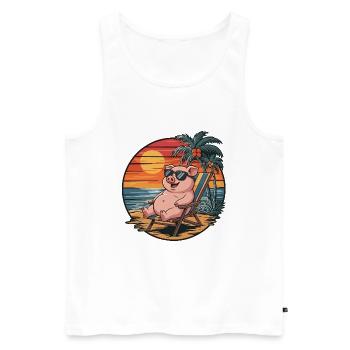 Lustiges Schwein am Strand, Sommerurlaub Sonnenuntergang - Männer Premium Bio Tank Top - Weiß - Vorne - Michal (187cm)