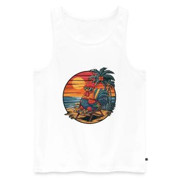 Coq drôle sur la plage pendant les vacances d’été - Débardeur bio Premium Homme - blanc - Devant - Michal (187cm)