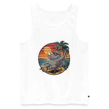 Drôle de rhinocéros sur la plage pendant le coucher de soleil des vacances d’été - Débardeur bio Premium Homme - blanc - Devant - Michal (187cm)