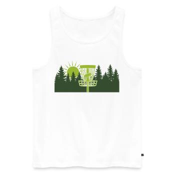 Disc Golf Sonnenaufgang im Wald - Männer Premium Bio Tank Top - Weiß - Vorne - AI Model Male 178 light (178cm)