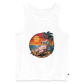 Lustige Sphynx-Katze am Strand Sommerurlaub Sonnenuntergang - Männer Premium Bio Tank Top - Weiß - Vorne - Michal (187cm)