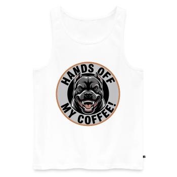 Hands Off My Coffee – Lustiges Kaffee-Shirt - Männer Premium Bio Tank Top - Weiß - Vorne - Michal (187cm)