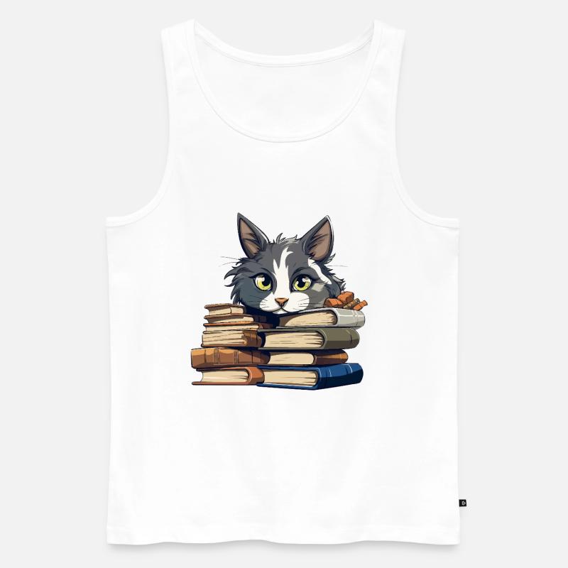 Bücherstapel Katze Bibliophile - Männer Premium Bio Tank Top - Weiß