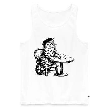 Chat avec béret dans un café au design rétro - Débardeur bio Premium Homme - blanc - Devant - AI Model Male 178 light (178cm)