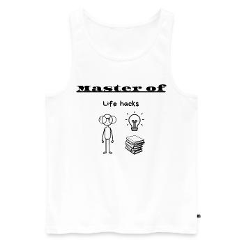 Meister-of-Life-Hacks - Männer Premium Bio Tank Top - Weiß - Vorne - AI Model Male 178 light (178cm)