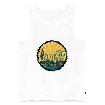 London City Skyline Tower Bridge Retro Badge - Men's Premium Organic Tank Top - white - Front - AI Model Male 178 light (178cm)