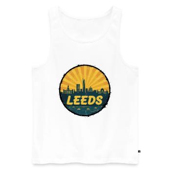 Leeds City Skyline Retro Sunset Badge - Débardeur bio Premium Homme - blanc - Devant - Michal (187cm)